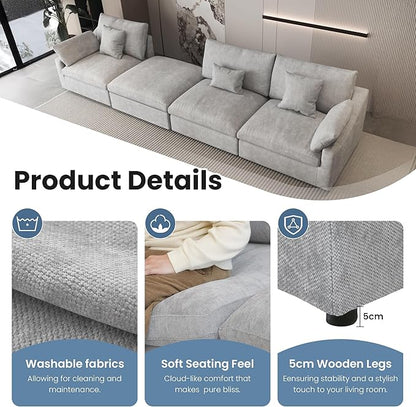 WJShome Cloud Couch Modular Sectional Sofa,82.68" Oversized LoveSofa, Down Filled Convertible Wide Seater for Living Room Set, Covers Washable&Replaceable,Grey