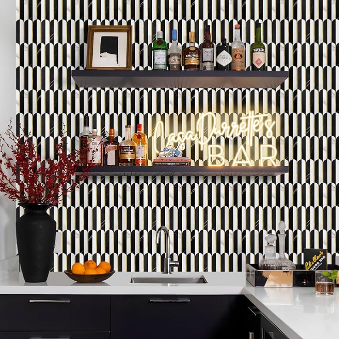 Vamos Tile Peel and Stick Backsplash Seamless Tile,Stick on Backsplash for Kitchen and Bathroom,Marble Look PVC Mixed Metal Gold Self Adhesive Metal Mosaic Tiles (10 Sheets)