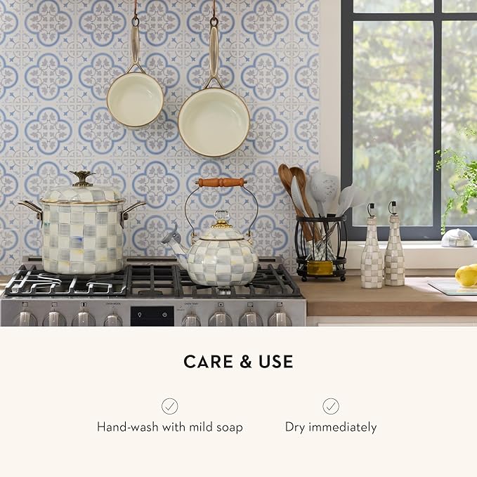 MACKENZIE-CHILDS Farmhouse Oil Cruet, Ceramic Oil Dispenser Bottle, Gray-and-White Sterling Check