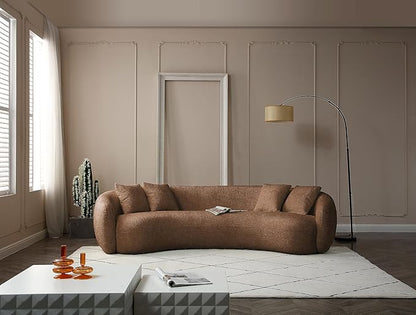 KEIKI 103" Boucle Half Moon Curved Sectional Sofa with 4 Throw Pillows, Modern 5-Seater Teddy Fleece Leisure Couch with Curved Backrest, Easy Assembly, for Living Room, Bedroom, Brown