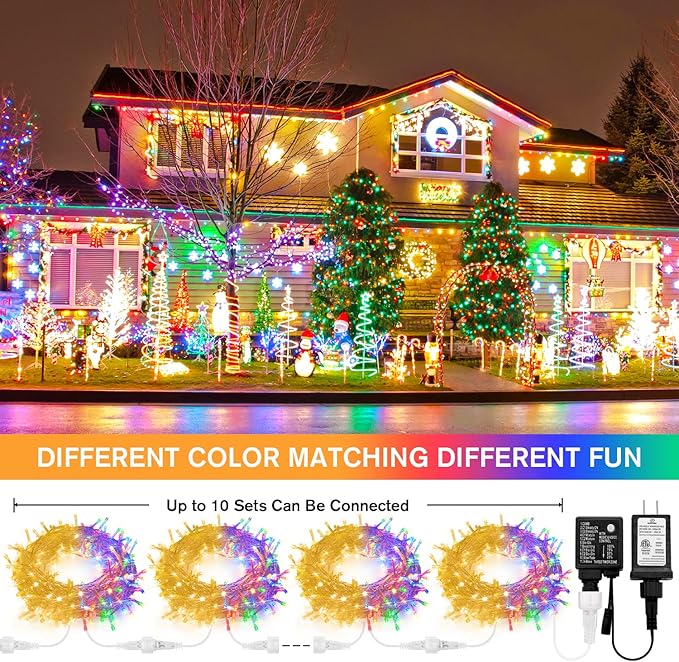 JMEXSUSS 33ft 100 LED Color Changing String Lights Plug in, Warm White & Multicolor Christmas Tree Lights Indoor, Christmas String Lights Outdoor Waterproof for Xmas Indoor Decor