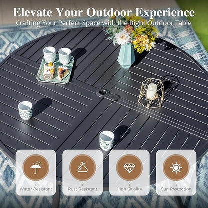 HERA'S HOUSE Patio Table and Chairs Set, Outdoor Dining Set for 7, 6 x Cushioned Woven Rattan Patio Swivel Chairs and 1 x 54” Round Table with Umbrella Hole, Outdoor Rattan Dining Set for Lawn