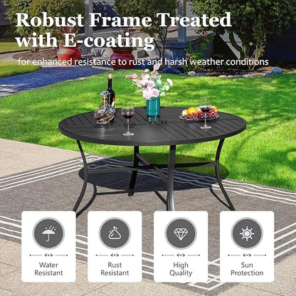 HERA'S HOUSE 5 Pieces Patio Table and Chairs Set of 4, 4 x Swivel Chairs with 3.1" Cushions and 42" Round Dining Table with Umbrella Hole, Outdoor Dining Set for Lawn Garden Backyard Porch