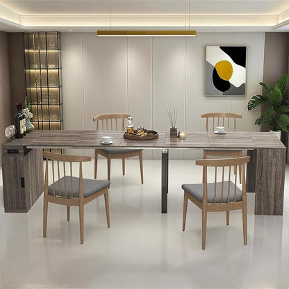 24''- 118'' Extendable Dining Room Table, Expandable Dining Table, Modern Large Table, for 2-12 Person(with Cabinet & Outlet), Barnwood Brown