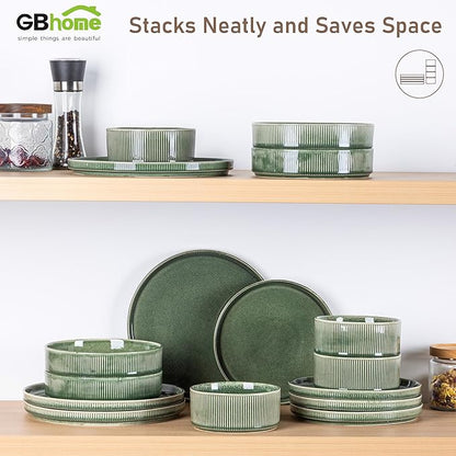 GBHOME Stoneware Dinnerware Sets for 4,Round Reactive Glaze Ceramic Plates and Bowls Set,Highly Scratch Resistant| Dishwasher & Microwave Safe Dishes Set,Service for 4(12Pcs)