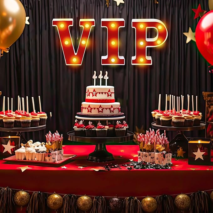 VIP Light up Letters Sign Party Decorations Battery Powered Marquee Lighted Sign LED Alphabet Letter Lights for Night Party Birthday Home Tabletop Decor Supplies
