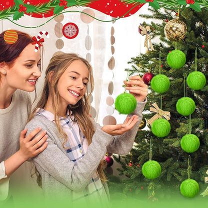 Gejoy 12 Pcs Lime Green Furry Christmas Ball Ornaments for Xmas Tree Green Christmas Hanging Decorations Soft Faux Fur Pom Pom Ball Ornaments for Home Party Supplies Fireplace Mantel Wall Decor