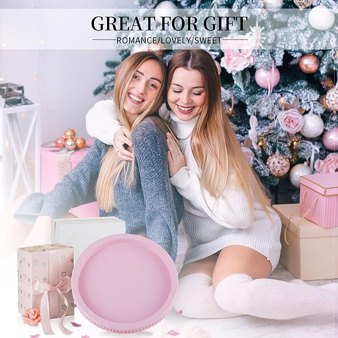 Hanobe Pink Tray Decorative Round: Beaded Perfume Trays Decor Circle Vanity Makeup Serving Tray for Ottoman Bathroom Counter