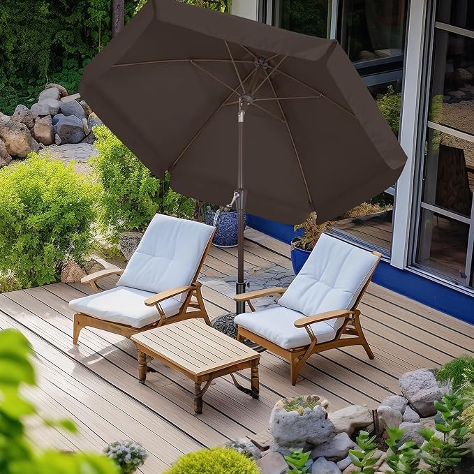 ABCCANOPY 7.5ft Scalloped Patio Umbrella, Outdoor Table Umbrella with Tilt and Crank, Fiberglass Ribs Deck Umbrella for Patio, Pool, Garden, Picnic (Brown)