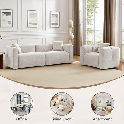 VANOMi 95" Cloud Couch, Comfy Deep Seat Boucle Cloud Sofa, Upholstered 3-Seater Oversized Loveseat Sofa with 2 Pillows, Modern Sofa for Living Room, Bedroom, Office, Apartment (Light Khaki)