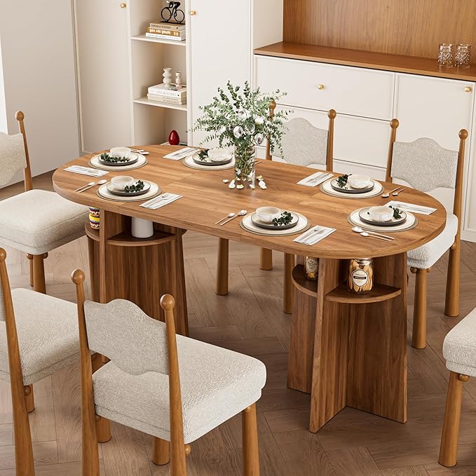 63” Oval Dining Table for 6 People, Modern Dining Room Table with Heavy Duty Legs, Farmhouse Wooden Kitchen Dinner Table with Large Tabletop for Home, Living Room, Office