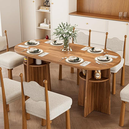 63” Oval Dining Table for 6 People, Modern Dining Room Table with Heavy Duty Legs, Farmhouse Wooden Kitchen Dinner Table with Large Tabletop for Home, Living Room, Office