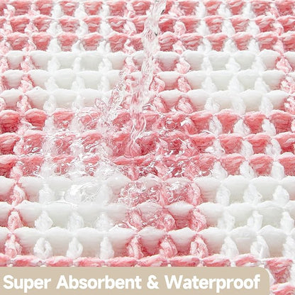 Waffle Runner Rug Bathroom, Long Boho Bathroom Rugs Non Slip Washable Absorbent Checkered Bathroom Mat Quick Dry Cute Bath Mat, 72"x24" Pink and White