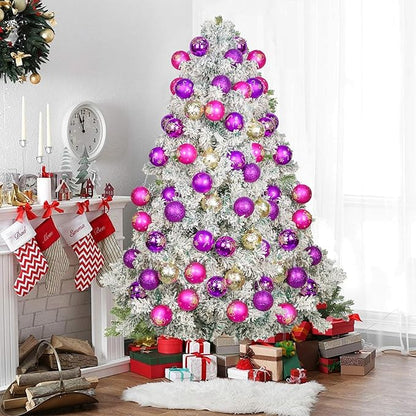40PCS 2.36" Christmas Balls Ornaments, Plastic Christmas Tree Ornaments, Holiday Baubles, Hanging Decorations for Xmas Trees Holiday Party, Purple Gold Baubles