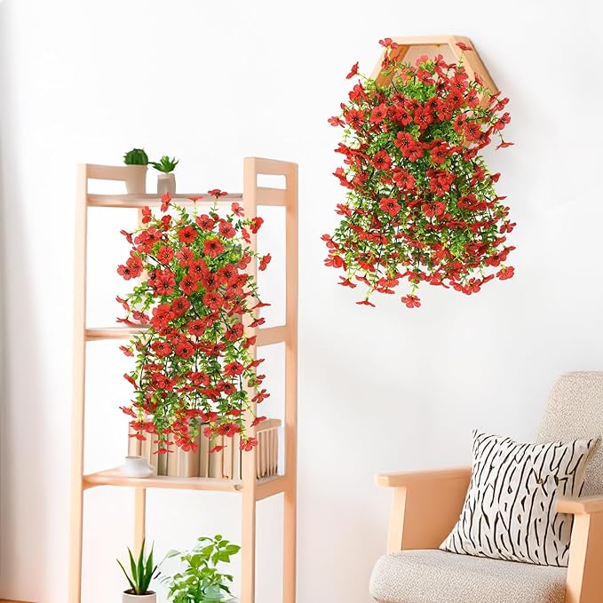 INQCMY 2Pcs Artificial Flowers for Outdoors UV Resistant Artificial Plants Easy Assembly for Spring Decor Look Real Faux Hanging Flowers for Outside Home Planter Porch Patio Decor