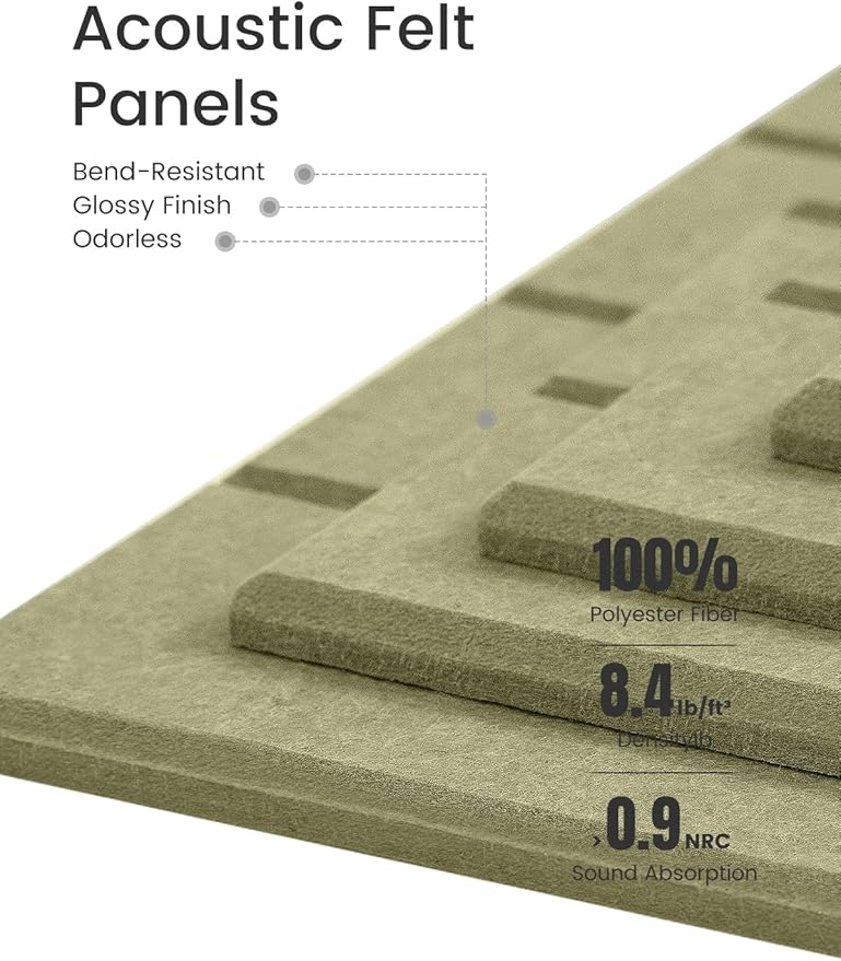 Bumusty Large Cork Board Alternative-36 x24 Felt Bulletin Board Tiles, with 30 Pushpins, 40 Adhesive Tabs, 6-Pack Slat Wall Paneling, Cork Boards for Office Push Pin Board Felt Board-Olive Green