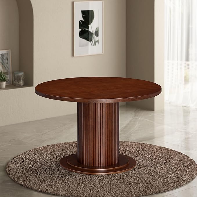 NTC Summit 47 Inch Modern Design, Round Dinner Table for Dining Room, Living Room Furniture, Effortless Assembly, Dark Walnut