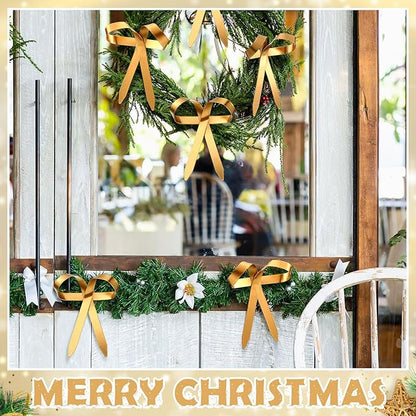 24 Pcs 2025 Metal Christmas Bow Ornaments for Christmas Tree Garland Wreath Bulk Bow with Clip Ornament Vintage Indoor Outdoor Home Xmas Party Decorations, 4 x 5 Inches (Gold)