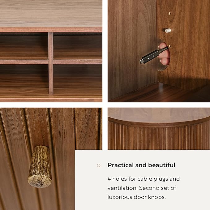 WERMO 71’’ TV Stand with Storage and Shelves for 65-75 inch TV. Wood Entertainment Center with Doors for Living Room and Bedroom, Mid Century Modern Console Table, Television Stand (Walnut)