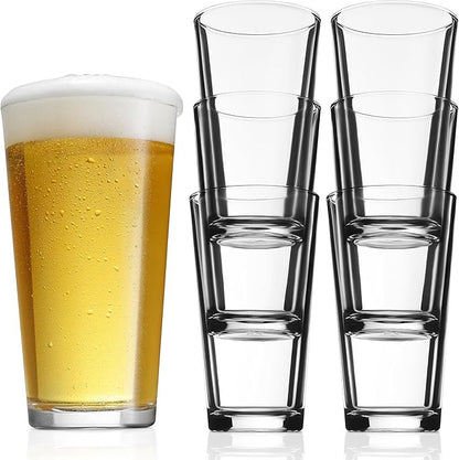 Glaver's Beer Pint Glasses Set of 6, Highball Glass 17 oz Tall Drinking Glasses Everyday Stackable Water Glass Cups Home Bar Cocktail Glassware