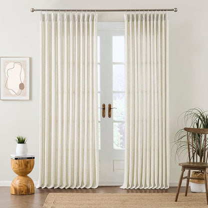 Natural Pinch Pleated Curtains 102 Inches Long Set of 2, Linen Drapes Back Tab with Hooks,Light Filtering Window Curtain Panels for Living Room 70 Width 102 Length