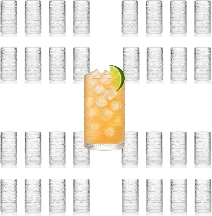 LEMONSODA Vintage Clear Hobnail Drinking Glasses (Highball 15oz, Set of 32) [2225]