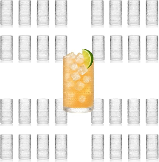 LEMONSODA Vintage Clear Hobnail Drinking Glasses (Highball 15oz, Set of 32) [2225]