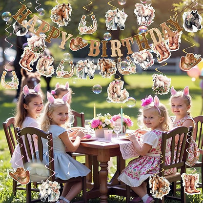 Horse Birthday Decorations,Horse Party Decorations for Girls,Cowgirl Hanging Swirls,Happy Birthday Banners, Western Party Supplies Women