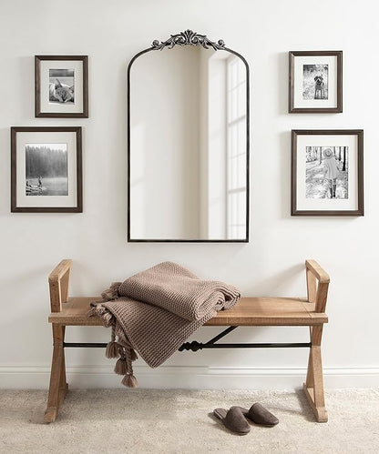 Kate and Laurel Arendahl Vintage Glam Arched Tall Panel Mirror; 24 x 42; Antique Black; Traditional Baroque Large Body Wall Mirror with Ornate Garland Inspired Crown