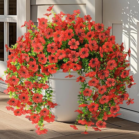 INQCMY 2Pcs Artificial Flowers for Outdoors UV Resistant Artificial Plants Easy Assembly for Spring Decor Look Real Faux Hanging Flowers for Outside Home Planter Porch Patio Decor
