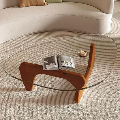 Modern Glass Coffee Table for Living Room, Small mid Century Coffee Table, Stylish Coffee Tables Suitable for Bedroom Living Room Reception Office Tables（Walnut/Transparent，Small）