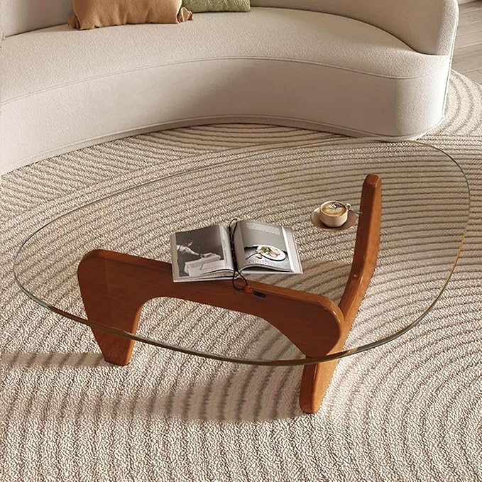Modern Glass Coffee Table for Living Room, Mid Century Coffee Table Stylish Coffee Tables,Suitable for Bedroom Living Room Reception Office Tables（Walnut/Transparent，Large）