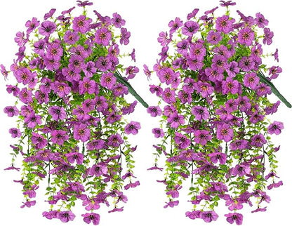 INQCMY 2Pcs Artificial Flowers for Outdoors UV Resistant Artificial Plants Easy Assembly for Spring Decor Look Real Faux Hanging Flowers for Outside Home Planter Porch Patio Decor