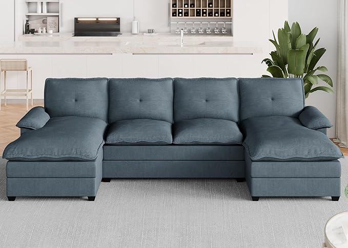 Meilocar U Shaped Sectional Sofa 110" 4 Seat Large Cloud Couch with Wide Chaise Double Cushions, Grey