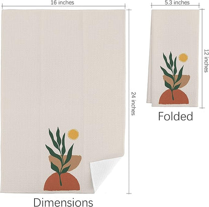 QIYUHOY Sun Semi Circles Botanical Leaf Cotton Kitchen Towels Tea Towels 16x24