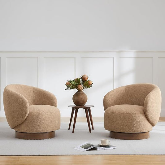 Swivel Accent Chair Round Barrel Armchair Upholstered Performance Fabric for Living Room Bedroom Reading Waitingroom,2 PCS,Sand