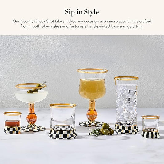 MACKENZIE-CHILDS Shot Glass, Cute Shot Glass for Drinking or Decor, 2 Ounces, Black-and-White Courtly Check