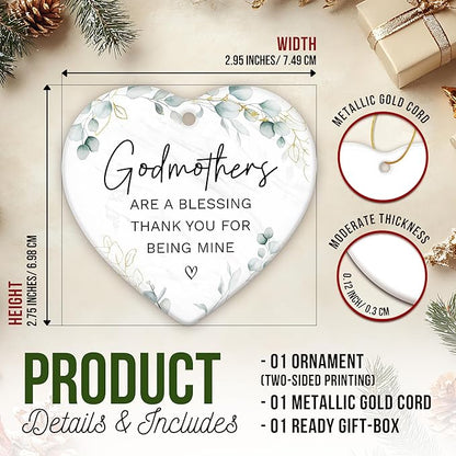 ZAGKOO Godmother Gifts from Godchild, Goddaughter, Godson - Godmothers Ornament Thank You for Being Mine, Best Godmother Gifts - Godmothers Present Ideas - Ceramic Christmas Ornament 2025