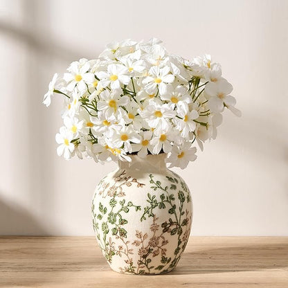 SIDUCAL Ceramic Green and Beige Antique Vase, 5.83 Inch Retro Ice Cracked Chinoiserie Floral Vase, Rustic Farmhouse Vases for Home Decor, Bookshelf, Office, Garden, Chinoiserie Decor, Tuscan Decor