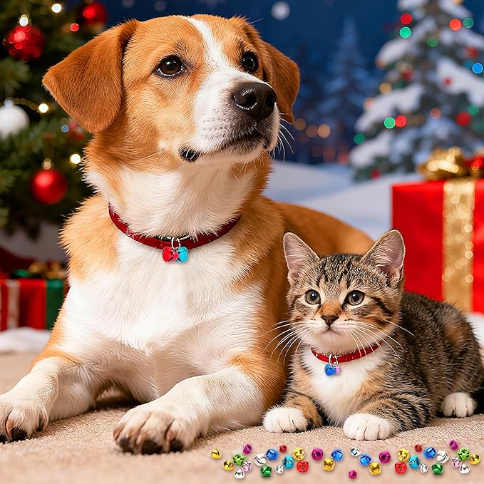 Augshy 240 Pieces Multicolour Jingle Bells 4 Colors Mixed Craft Bell Bulk for Christmas Home and Pet Decorations Xmas Decor Party Favors Supplies (0.3/0.4/0.47 inch)