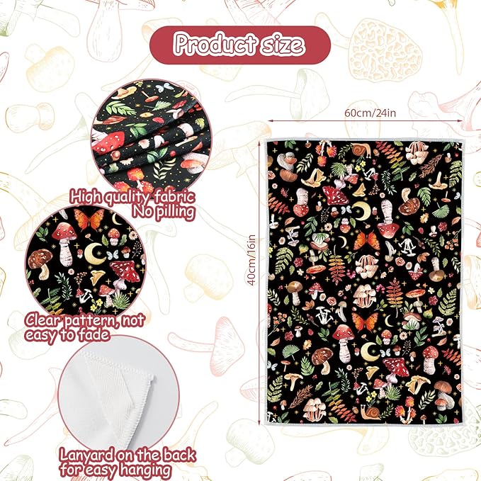 Mushroom Kitchen Towels Set of 2 Absorbent Tea Towels 24x16 Cooking Baking Home Decoration Tabletop Decor