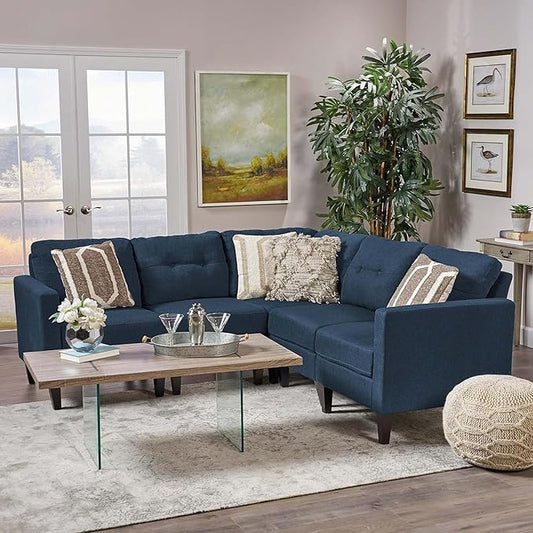 5 Pieces Sectional Couch L Shaped Sofa, Blue