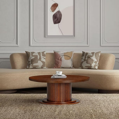 NTC 40 Inch Summit Modern Classic Tambour Wooden Round Coffee Table – Waterproof & Heat Resistant, Dark Walnut