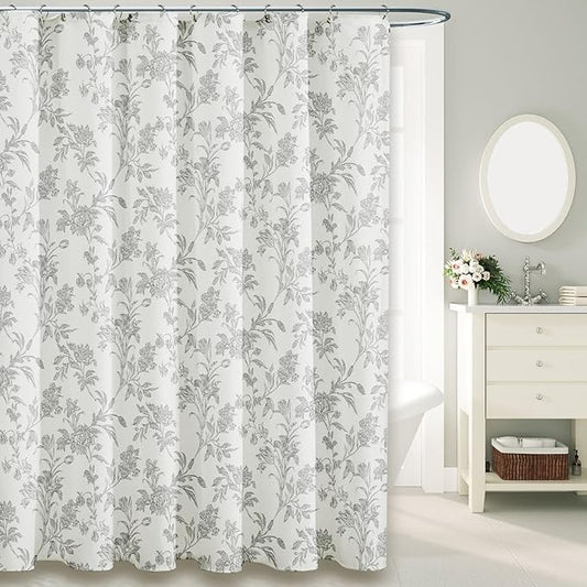 Vintage Farmhouse Shower Curtain for Bathroom Grey Shower Curtain Floral Cotton 72" W x 72" L