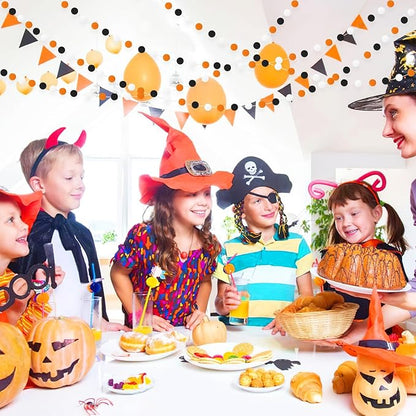 MARFOREVER Halloween Pom Pom Garlands Decorations, 4 Pack 26.3 Feet Halloween 30 Balls Black Orange White Felt Ball Hanging Garlands for Autumn Xmas Party Home Wall Decor Supplies