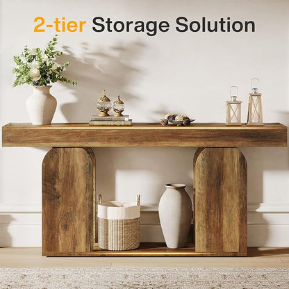 Tribesigns 70.9-Inch Extra Long Sofa Table, Farmhouse Console Tables with Wood Frame and Storage Shelf, 2-Tier Wood Table Behind Couch for Living Room, Hallway, Foyer, Vintage Brown