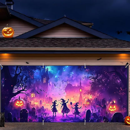 6 x 13 ft Halloween Garage Door Decorations Halloween decorations Witch Door Cover, Hanging Banner, Cauldron Backdrop Mural for Home, Outdoor, Indoor, Spooky Party, Wall, Window (Purple-2)