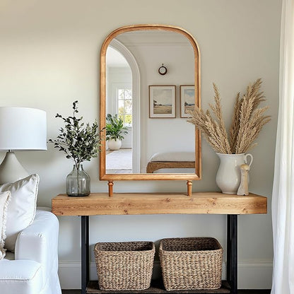 LuxenHome Arched Wall Mirror with Solid Wood Frame, 23.6''x39.5'' Large Farmhouse Wall Mounted Decorative Mirror with Legs, Rustic Arch Mirrors for Bathroom Vanity, Entryway, Living Room, Bedroom