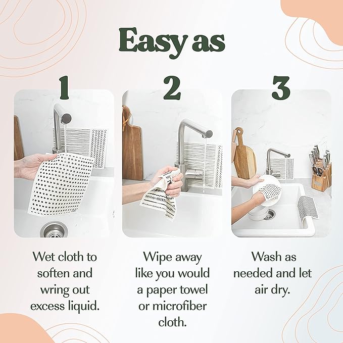 FEBU Swedish Dish Cloths 5 Pack Floral Reusable Washable Kitchen Dish Towels