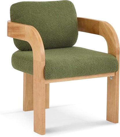 Christopher Knight Home Yorick Modern Boucle Dining Chair Set of 2 with Cushion, Solid Wood Dining Room, Curved Backrest Kitchen Side Chair, Living Room Comfy Extra Seat, Natural+Green